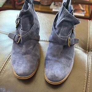 Chic Blue Suede Ankle Boots with Buckle